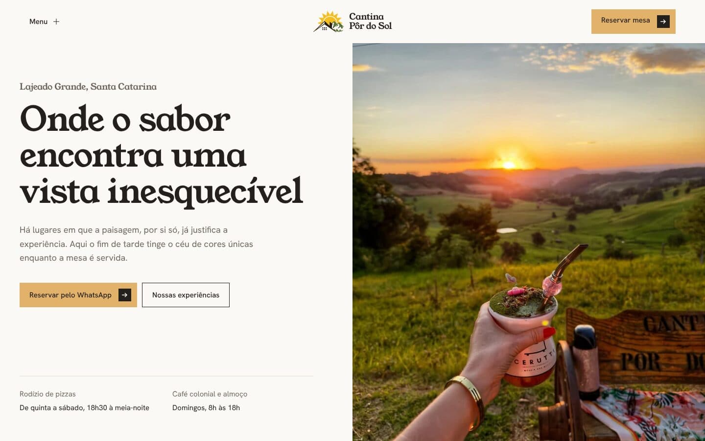 Cantina Pôr do Sol: A vista já vendia a casa. O site precisava levar até a mesa.